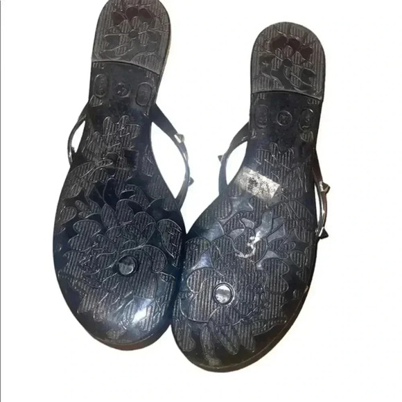 Black Flip Flops with Gold Sequined Bows - Picture 3 of 7